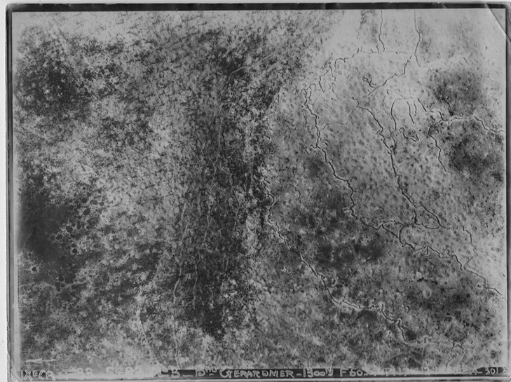Aerial photo of front line, trenches, no man's land