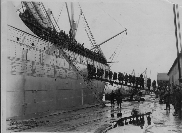 American troop ship and troops leaving for the war