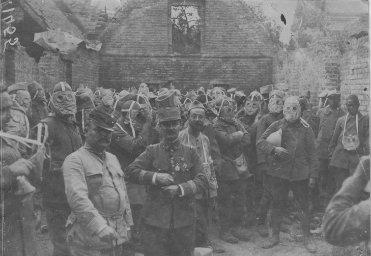 French colonial troops from Senegal wearing gas masks, 1916 (2 of 2)