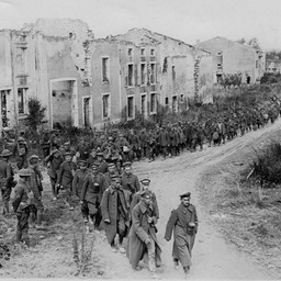German prisoners going to American railroad trains
